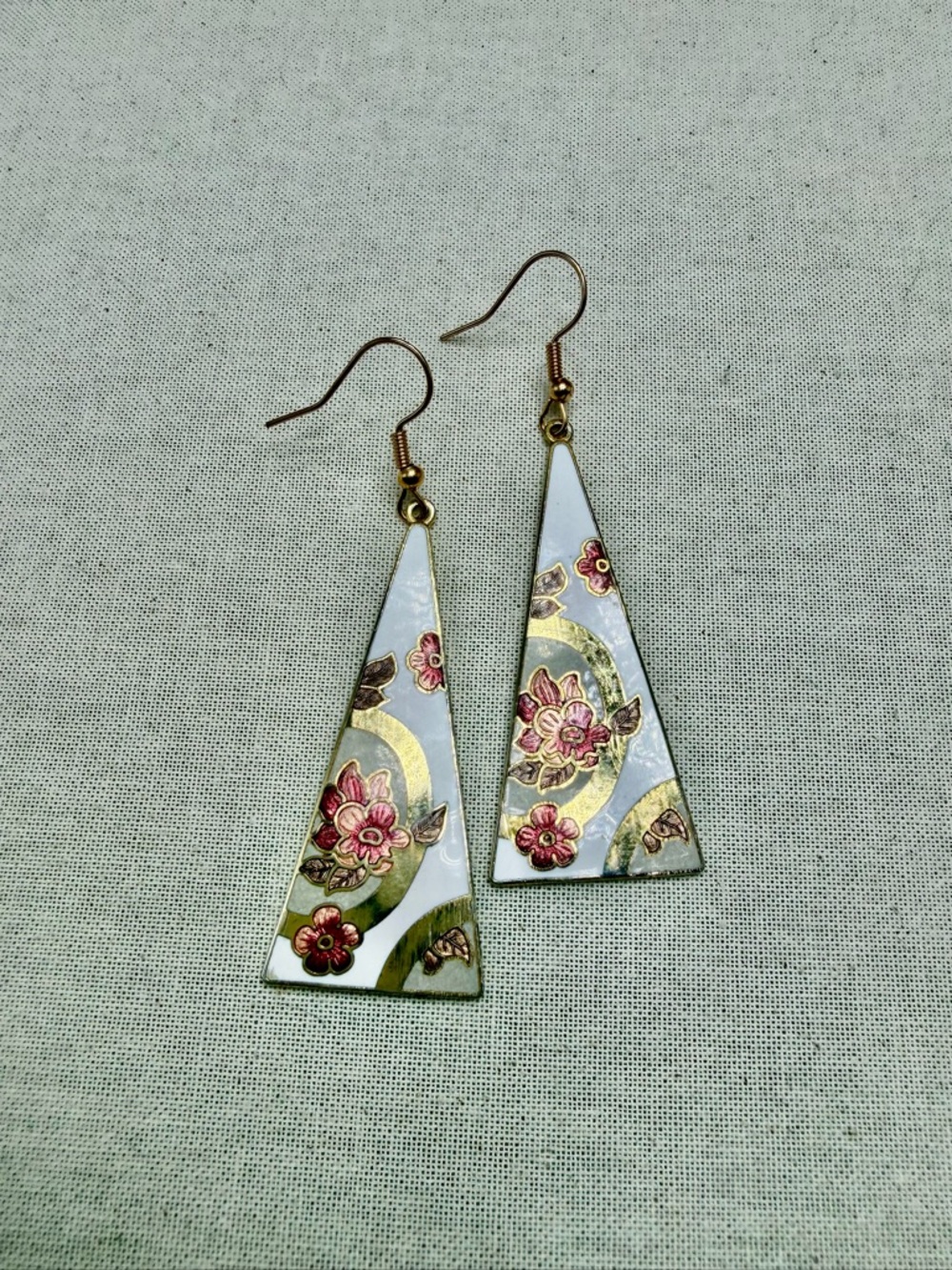 Vintage Cloisonné pierced Earrings Triangular #333CE